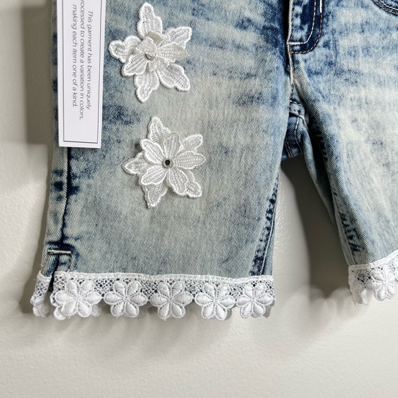Jordache Bermuda Length Acid Wash Denim Jean Shorts Kids Size 5 New Floral - Picture 3 of 8